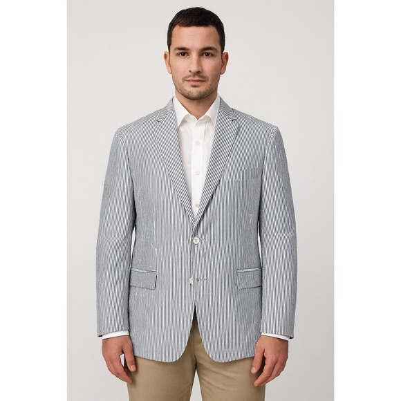 Chaps Other - BLAZER JACKET Chaps Mens 52R Blue Striped Seersucker Cotton Preppy Sport Coat
